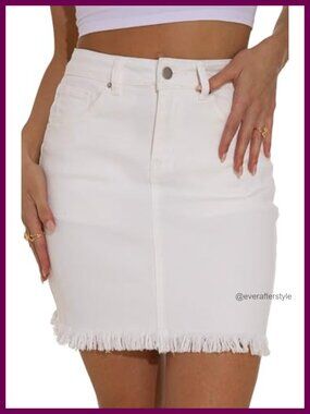 High Waist Raw Hem Stretch Denim Mini Skirt Bodycon 5-Pocket Casual